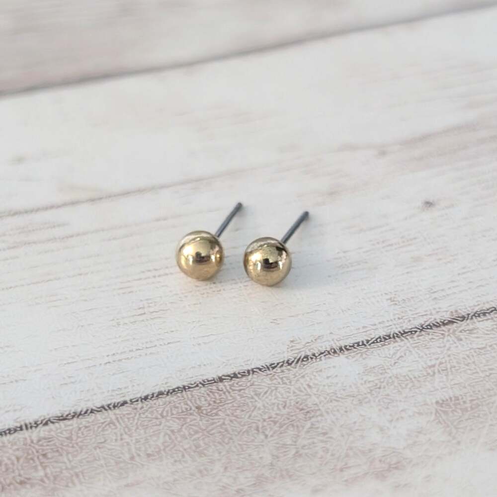 Vintage Stud Earrings Retro Dainty Gold Tone Ball